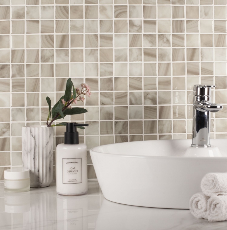 Mosaico piscina Mosaico piscina Mosaico vetro beige chiaro cangiante Muro Pavimento Cucina Bagno Doccia MOS220-P56381_f