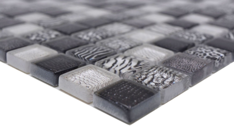 Piastrella di vetro a mosaico nero lucido zebra parete cucina bagno doccia MOS68-WL24_f