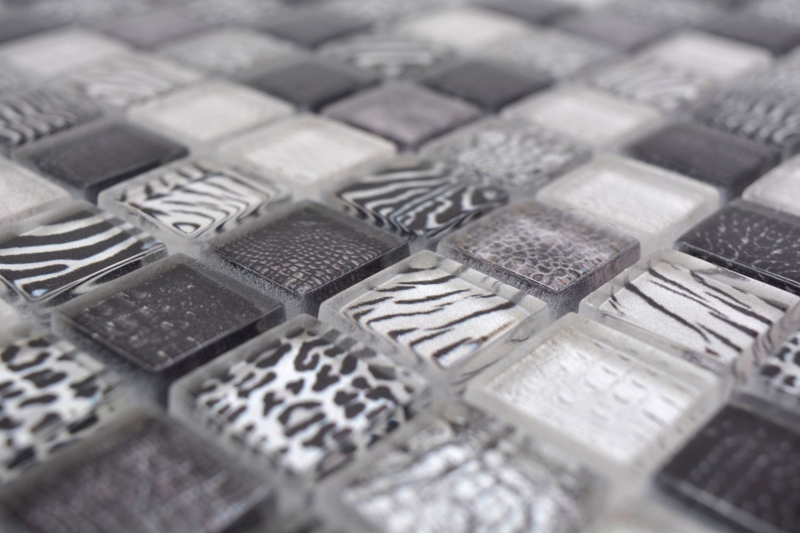 Piastrella di vetro a mosaico nero lucido zebra parete cucina bagno doccia MOS68-WL24_f