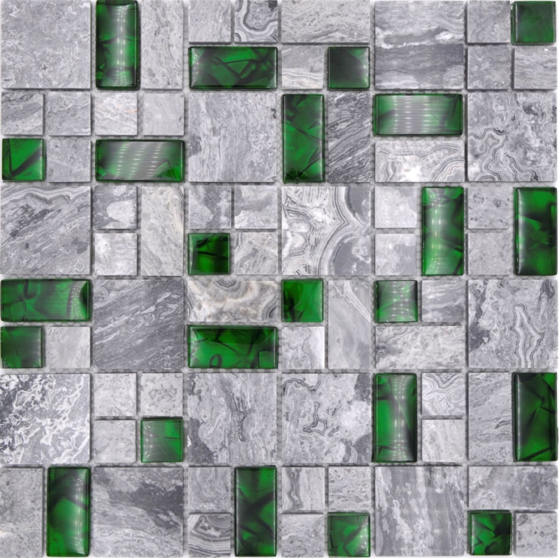 Pietra naturale vetro mosaico grigio con verde lucido parete pavimento cucina bagno doccia - MOS88-0405_f
