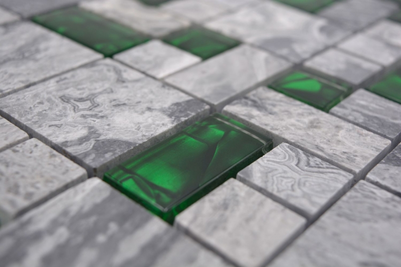 Pietra naturale vetro mosaico grigio con verde lucido parete pavimento cucina bagno doccia - MOS88-0405_f