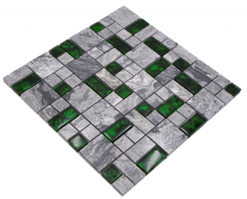 Pietra naturale vetro mosaico grigio con verde lucido parete pavimento cucina bagno doccia - MOS88-0405_f