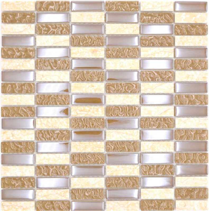 Pietra naturale vetro mosaico beige lucido parete cucina bagno doccia - MOS87-SM128_f
