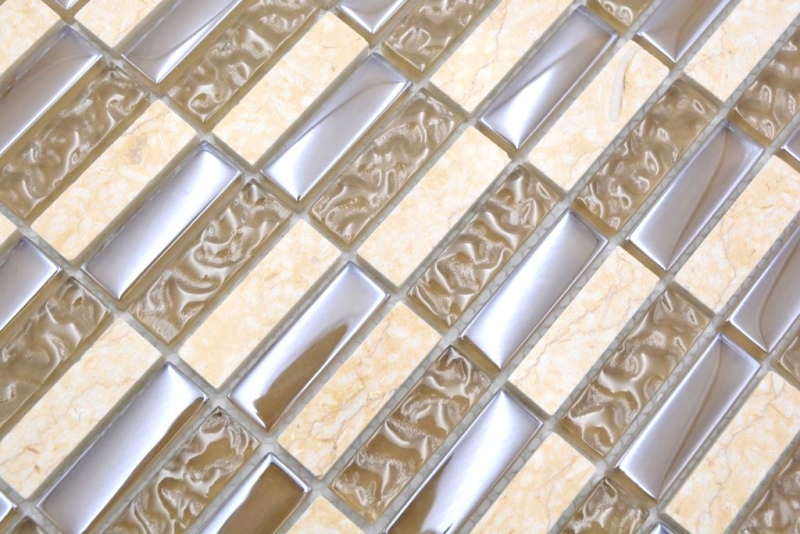 Pietra naturale vetro mosaico beige lucido parete cucina bagno doccia - MOS87-SM128_f