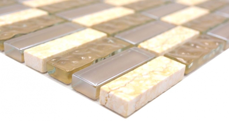 Pietra naturale vetro mosaico beige lucido parete cucina bagno doccia - MOS87-SM128_f