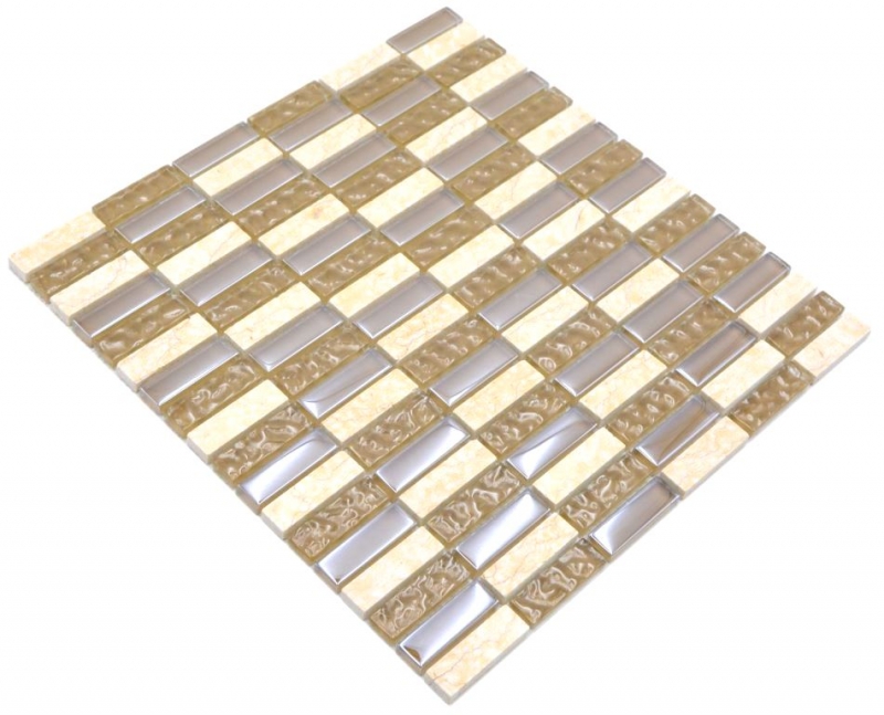 Pietra naturale vetro mosaico beige lucido parete cucina bagno doccia - MOS87-SM128_f