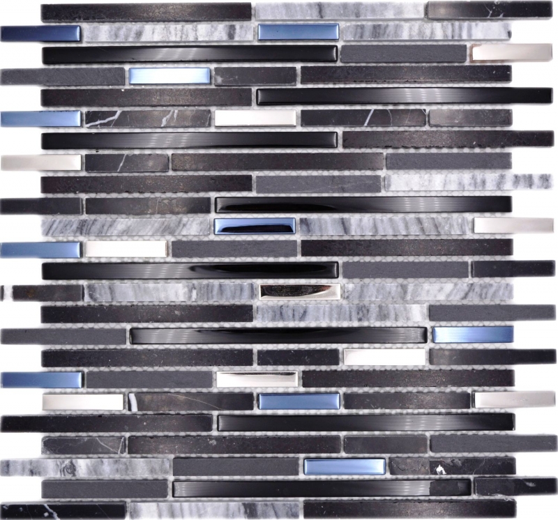 Pietra naturale vetro mosaico composito/pietra nero lucido parete cucina bagno doccia - MOS86-SV73_f