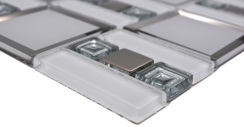 Mosaico di vetro mosaico piastrelle bianco argento lucido parete cucina bagno doccia MOS88-SQ98_f