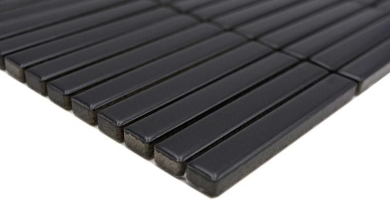 Mosaico ceramico bacchette nero opaco parete cucina bagno doccia MOS24-CG01_f