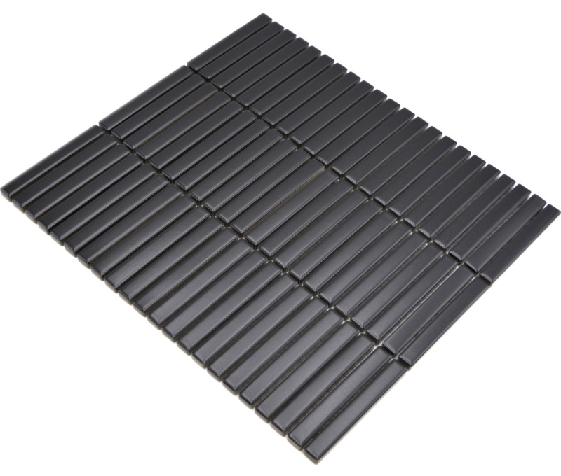Mosaico ceramico bacchette nero opaco parete cucina bagno doccia MOS24-CG01_f