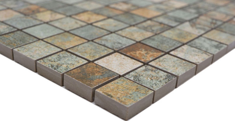 Mosaico ceramico dipinto a mano in gres porcellanato beige marrone grigio verde opaco parete pavimento cucina bagno doccia MOS18-25CB_m