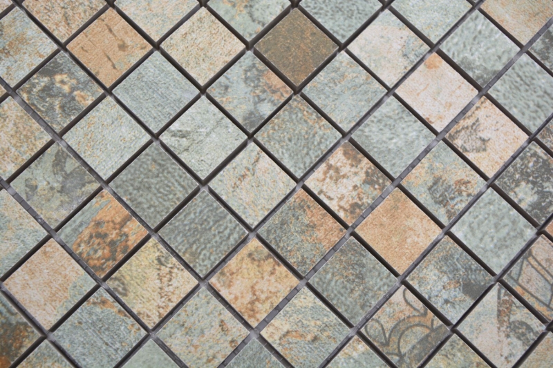 Mosaico ceramico dipinto a mano in gres porcellanato beige marrone grigio verde opaco parete pavimento cucina bagno doccia MOS18-25CB_m