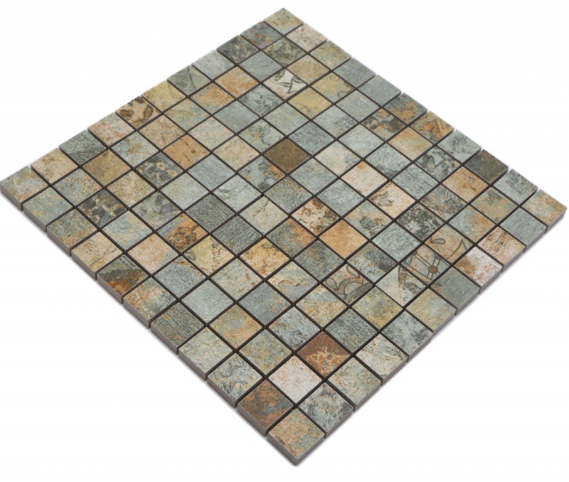 Mosaico ceramico dipinto a mano in gres porcellanato beige marrone grigio verde opaco parete pavimento cucina bagno doccia MOS18-25CB_m