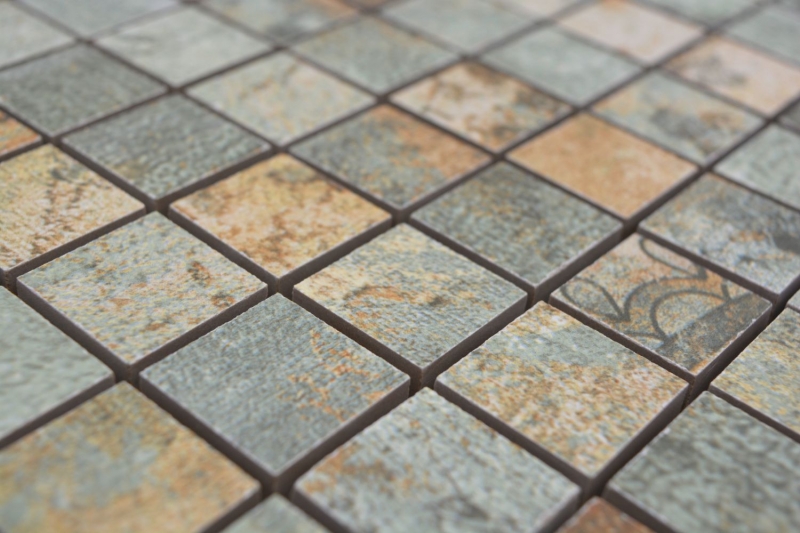 Mosaico ceramico dipinto a mano in gres porcellanato beige marrone grigio verde opaco parete pavimento cucina bagno doccia MOS18-25CB_m