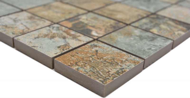 Mosaico ceramico dipinto a mano in gres porcellanato beige marrone verde opaco parete pavimento cucina bagno doccia MOS14-47CB_m