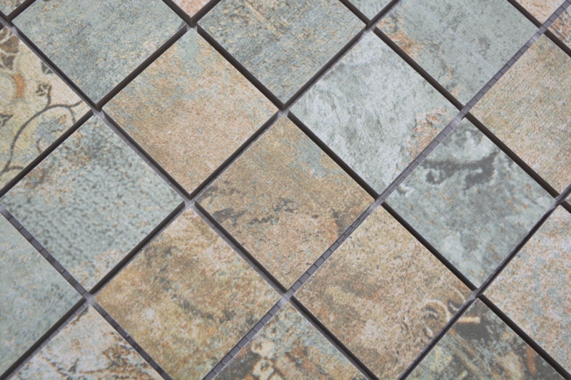 Mosaico ceramico dipinto a mano in gres porcellanato beige marrone verde opaco parete pavimento cucina bagno doccia MOS14-47CB_m