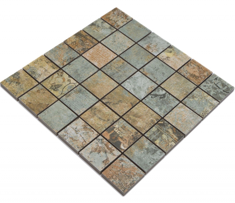 Mosaico ceramico dipinto a mano in gres porcellanato beige marrone verde opaco parete pavimento cucina bagno doccia MOS14-47CB_m