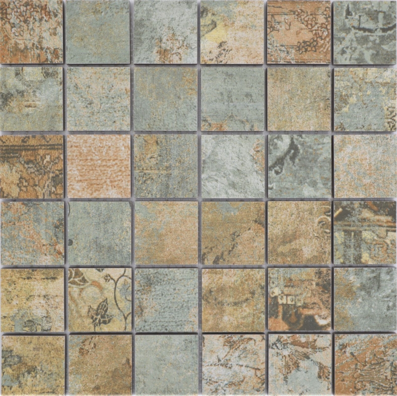 Mosaico ceramico dipinto a mano in gres porcellanato beige marrone verde opaco parete pavimento cucina bagno doccia MOS14-47CB_m
