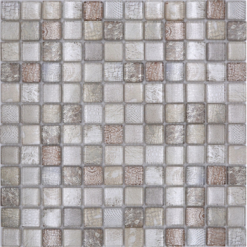 Mosaico di vetro dipinto a mano tessere di mosaico beige lucido coccodrillo texture parete cucina bagno doccia MOS68-WL34_m