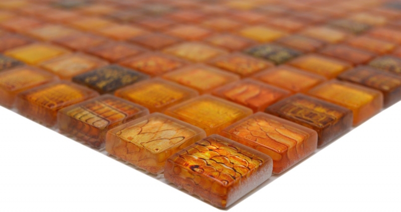 Mosaico di vetro dipinto a mano mosaico piastrelle arancione lucido serpente parete cucina bagno doccia MOS68-WL44_m
