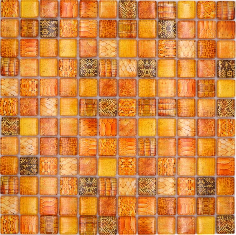 Mosaico di vetro dipinto a mano mosaico piastrelle arancione lucido serpente parete cucina bagno doccia MOS68-WL44_m