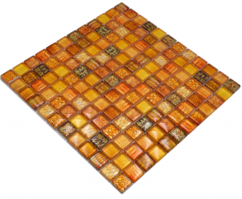 Mosaico di vetro dipinto a mano mosaico piastrelle arancione lucido serpente parete cucina bagno doccia MOS68-WL44_m