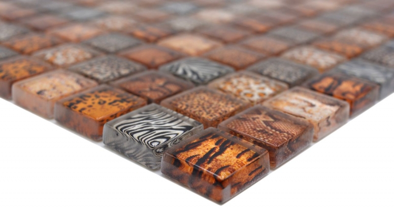 Mosaico di vetro dipinto a mano piastrelle di mosaico marrone chiaro lucido safari parete cucina bagno doccia MOS68-WL54_m