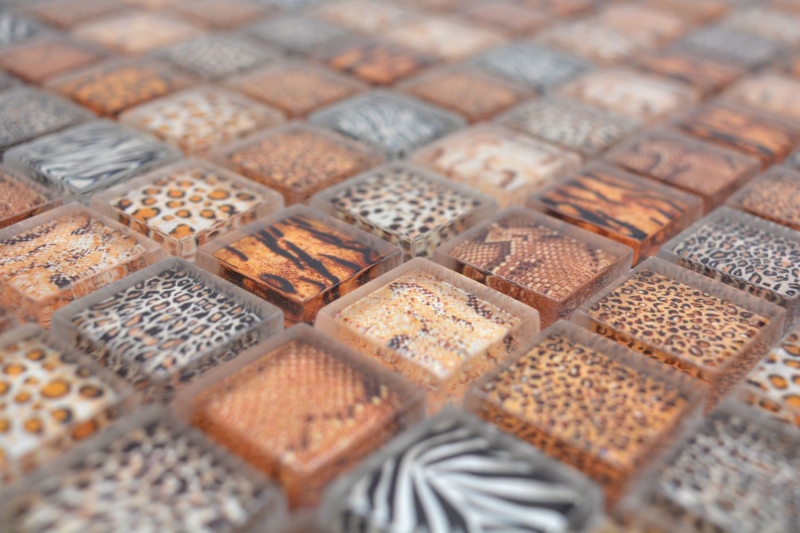 Mosaico di vetro dipinto a mano piastrelle di mosaico marrone chiaro lucido safari parete cucina bagno doccia MOS68-WL54_m
