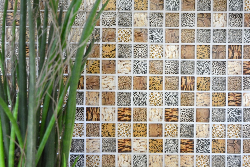 Mosaico di vetro dipinto a mano piastrelle di mosaico marrone chiaro lucido safari parete cucina bagno doccia MOS68-WL54_m