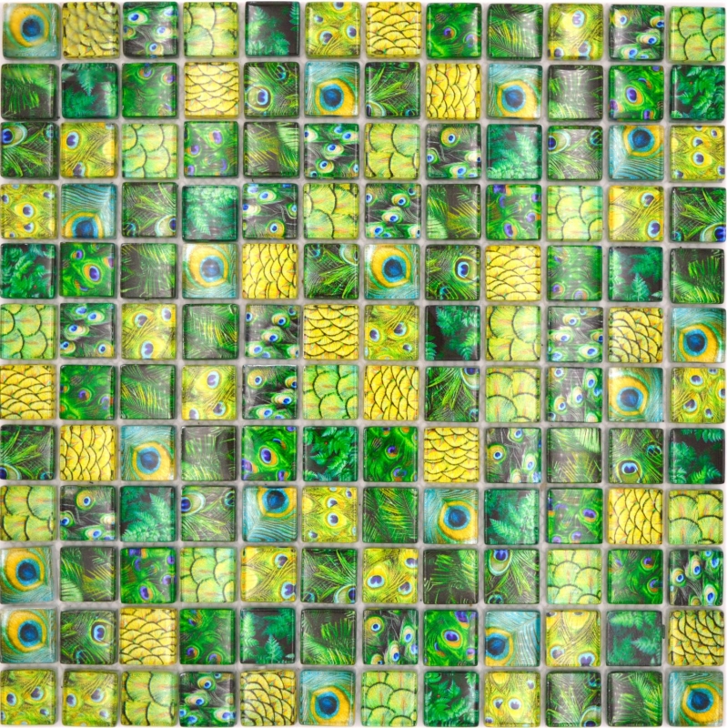 Mosaico di vetro dipinto a mano mosaico verde pavone lucido parete cucina bagno doccia MOS68-WL84_m