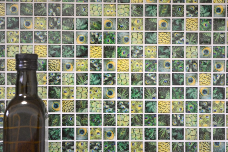 Mosaico di vetro dipinto a mano mosaico verde pavone lucido parete cucina bagno doccia MOS68-WL84_m