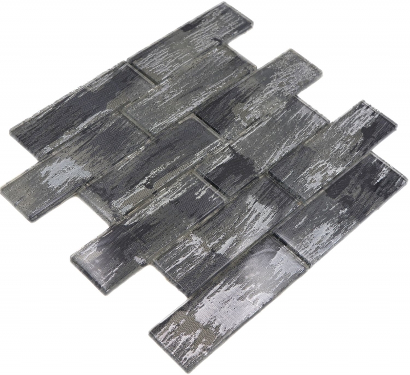 Mano modello di vetro mosaico piastrelle nero con argento lucido parete cucina bagno doccia MOS88-SW02_m