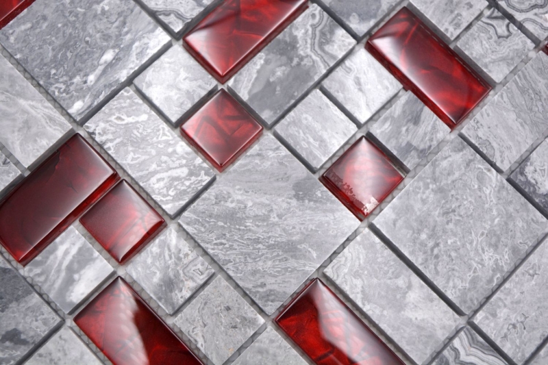 Mano modello pietra naturale vetro mosaico grigio con rosso lucido parete pavimento cucina bagno doccia - MOS88-0409_m