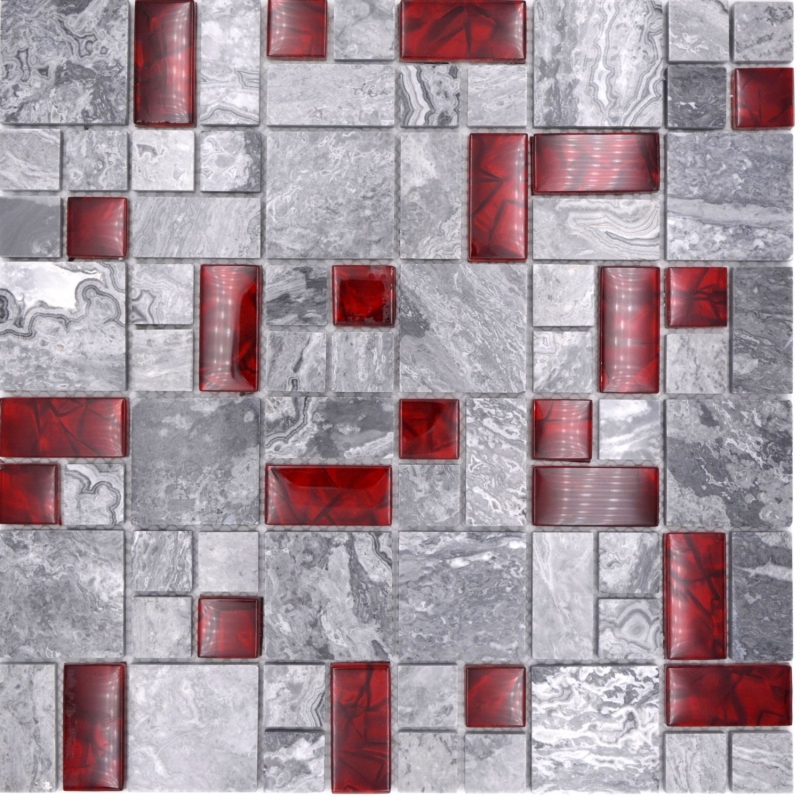 Mano modello pietra naturale vetro mosaico grigio con rosso lucido parete pavimento cucina bagno doccia - MOS88-0409_m