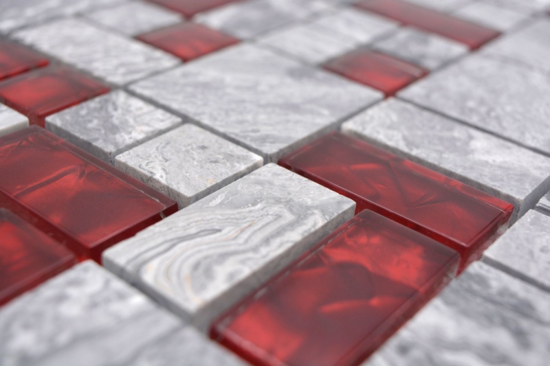 Mano modello pietra naturale vetro mosaico grigio con rosso lucido parete pavimento cucina bagno doccia - MOS88-0409_m
