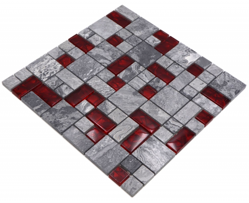 Mano modello pietra naturale vetro mosaico grigio con rosso lucido parete pavimento cucina bagno doccia - MOS88-0409_m