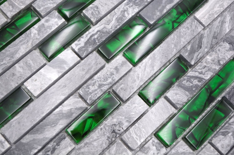Mosaico di vetro in pietra naturale dipinto a mano grigio con parete verde lucida cucina bagno doccia - MOS87-0405_m