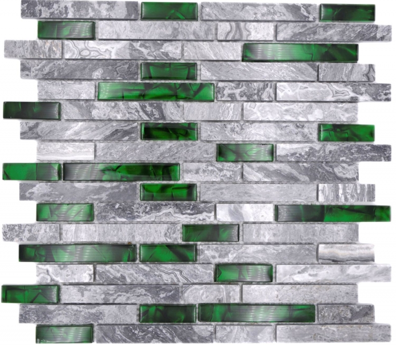 Mosaico di vetro in pietra naturale dipinto a mano grigio con parete verde lucida cucina bagno doccia - MOS87-0405_m