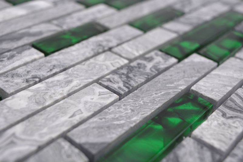 Mosaico di vetro in pietra naturale dipinto a mano grigio con parete verde lucida cucina bagno doccia - MOS87-0405_m