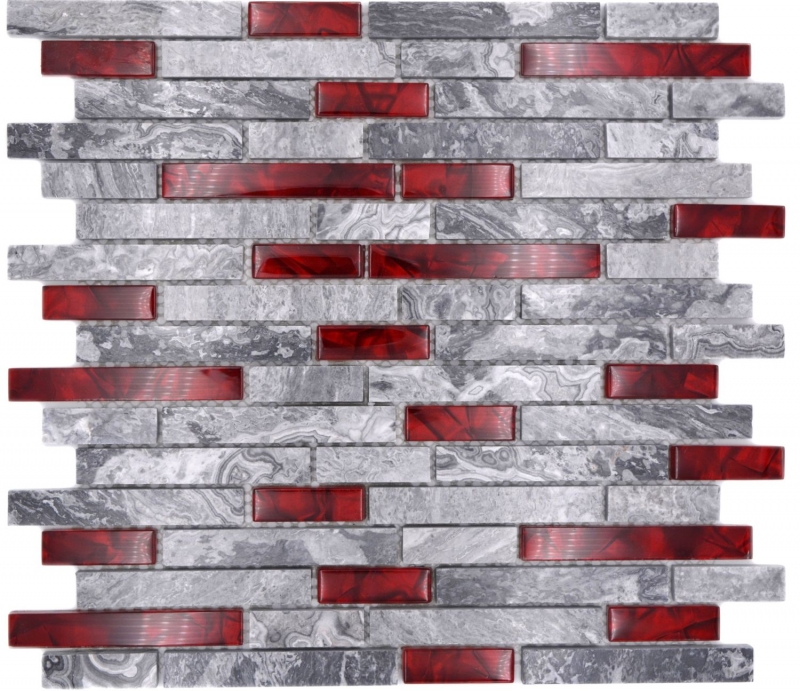Mosaico di vetro in pietra naturale dipinto a mano grigio con parete rossa lucida cucina bagno doccia - MOS87-0409_m