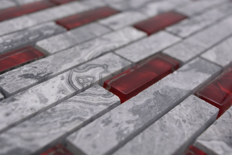 Mosaico di vetro in pietra naturale dipinto a mano grigio con parete rossa lucida cucina bagno doccia - MOS87-0409_m