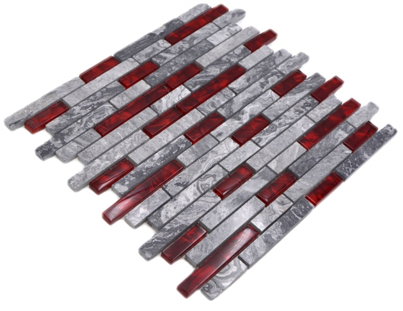 Mosaico di vetro in pietra naturale dipinto a mano grigio con parete rossa lucida cucina bagno doccia - MOS87-0409_m