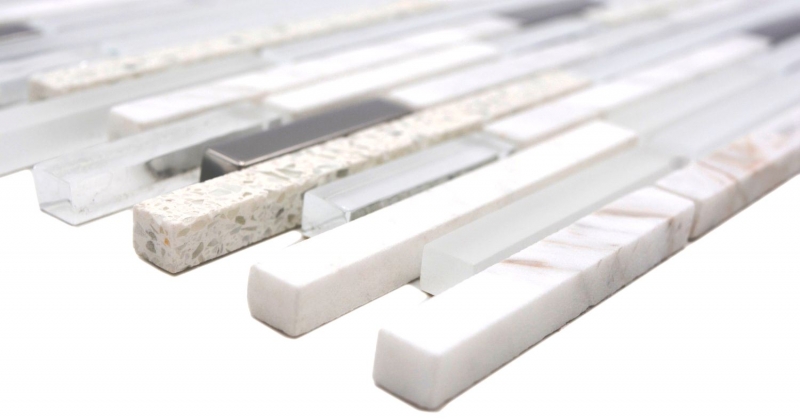 Campione a mano pietra naturale vetro mosaico composito/pietra bianco lucido parete cucina bagno doccia - MOS86-SV62_m
