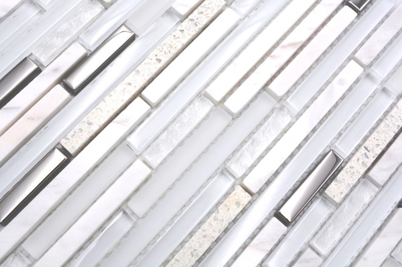 Campione a mano pietra naturale vetro mosaico composito/pietra bianco lucido parete cucina bagno doccia - MOS86-SV62_m