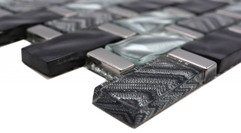 Mosaico in vetro dipinto a mano grigio nero argento lucido parete cucina bagno doccia - MOS83-MW10_m