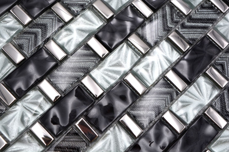 Mosaico in vetro dipinto a mano grigio nero argento lucido parete cucina bagno doccia - MOS83-MW10_m