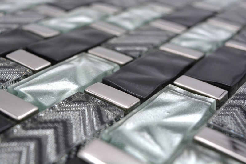 Mosaico in vetro dipinto a mano grigio nero argento lucido parete cucina bagno doccia - MOS83-MW10_m