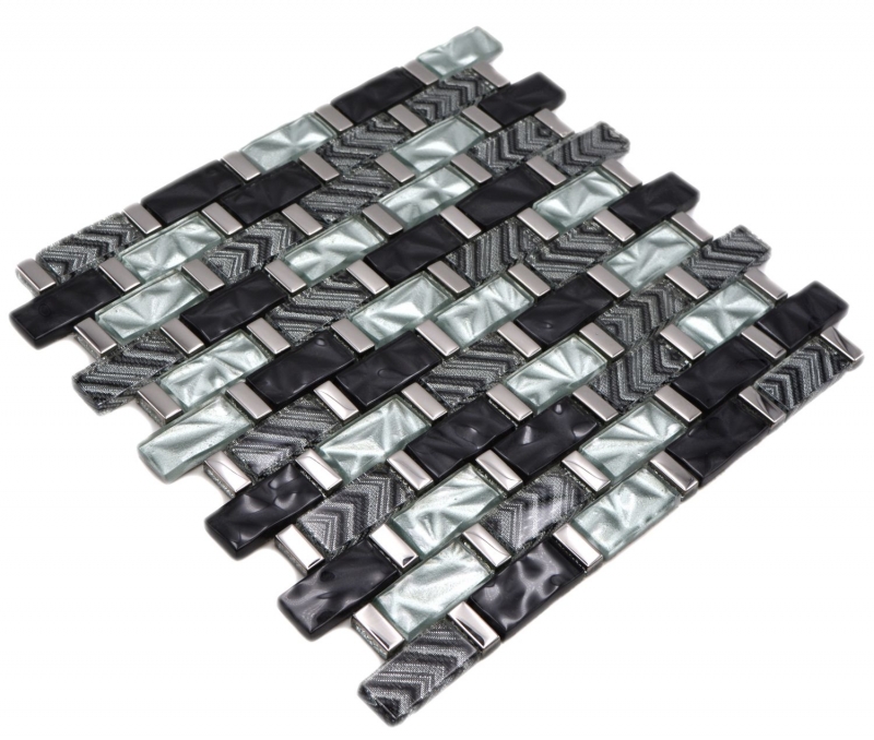 Mosaico in vetro dipinto a mano grigio nero argento lucido parete cucina bagno doccia - MOS83-MW10_m