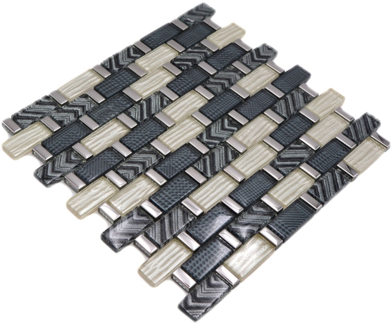 Mosaico in vetro dipinto a mano grigio argento oro lucido parete cucina bagno doccia - MOS83-MW20_m
