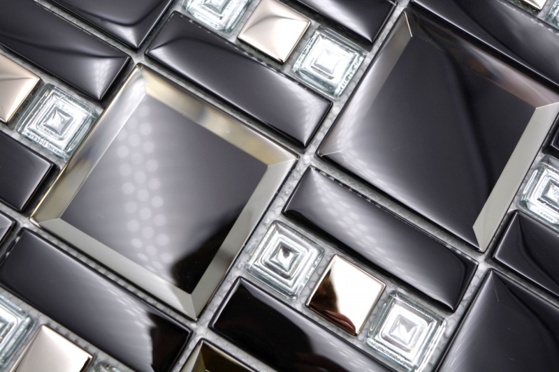 Mosaico di vetro dipinto a mano mosaico piastrelle nero argento lucido parete cucina bagno doccia MOS88-SQ78_m